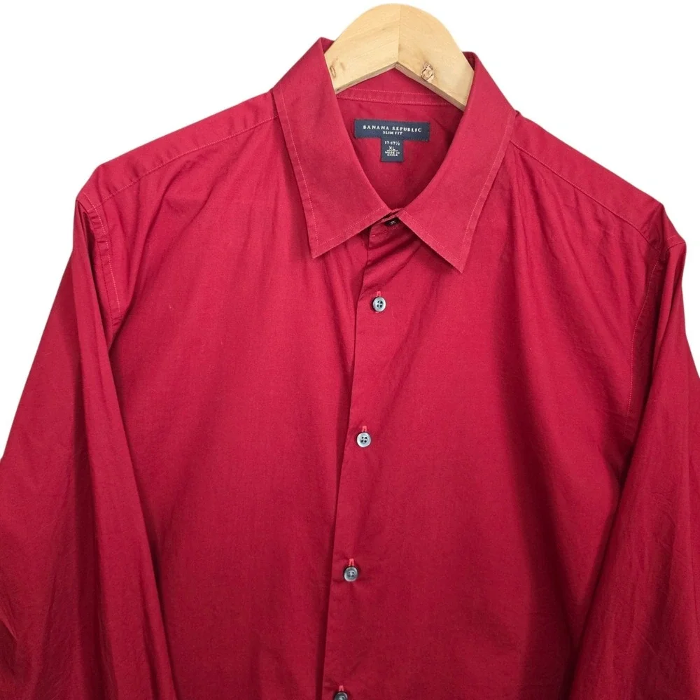 Banana Republic Dress Shirt Mens 17-17.5 XL Burgundy Button Slim Fit Career